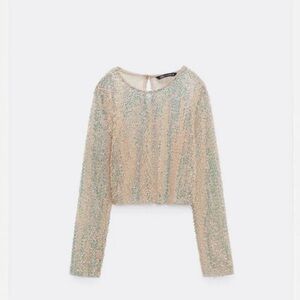 Zara  iridescent sequin Long Sleeve crop top. New with tags.